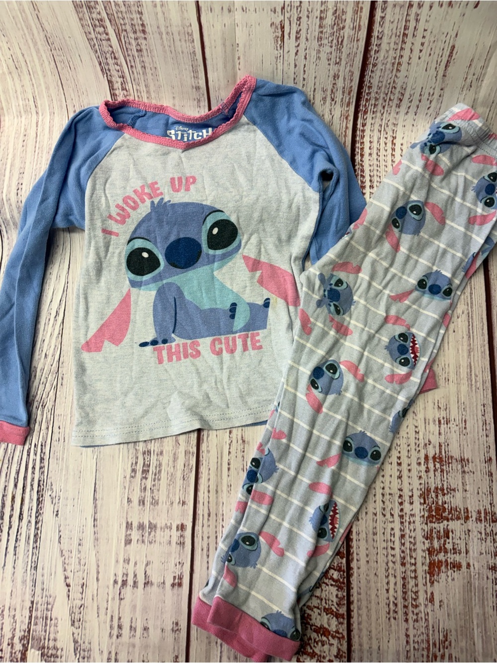 Disney Girls Blue & Pink Stitch Pajama Set